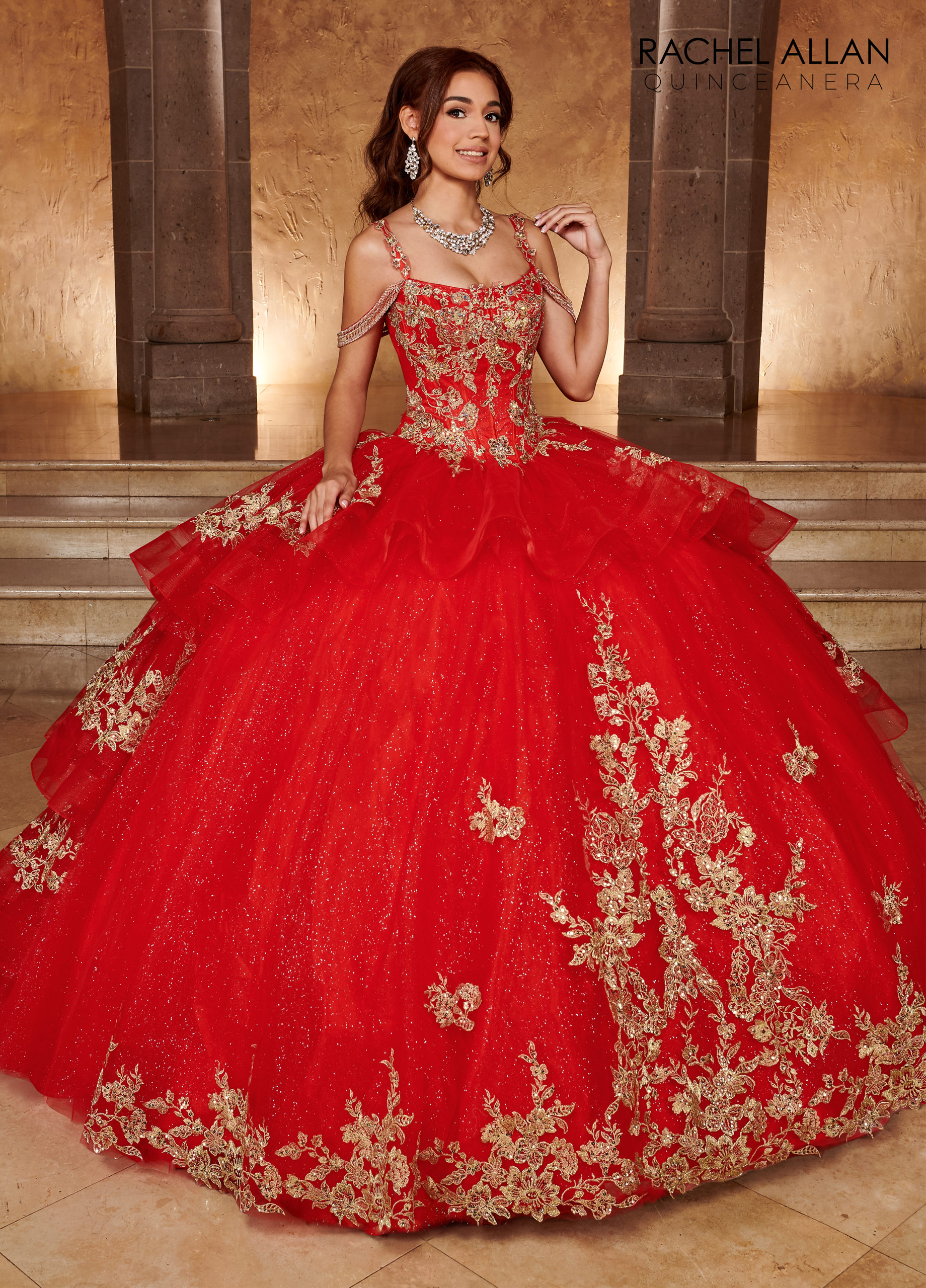 red and gold quince dresses